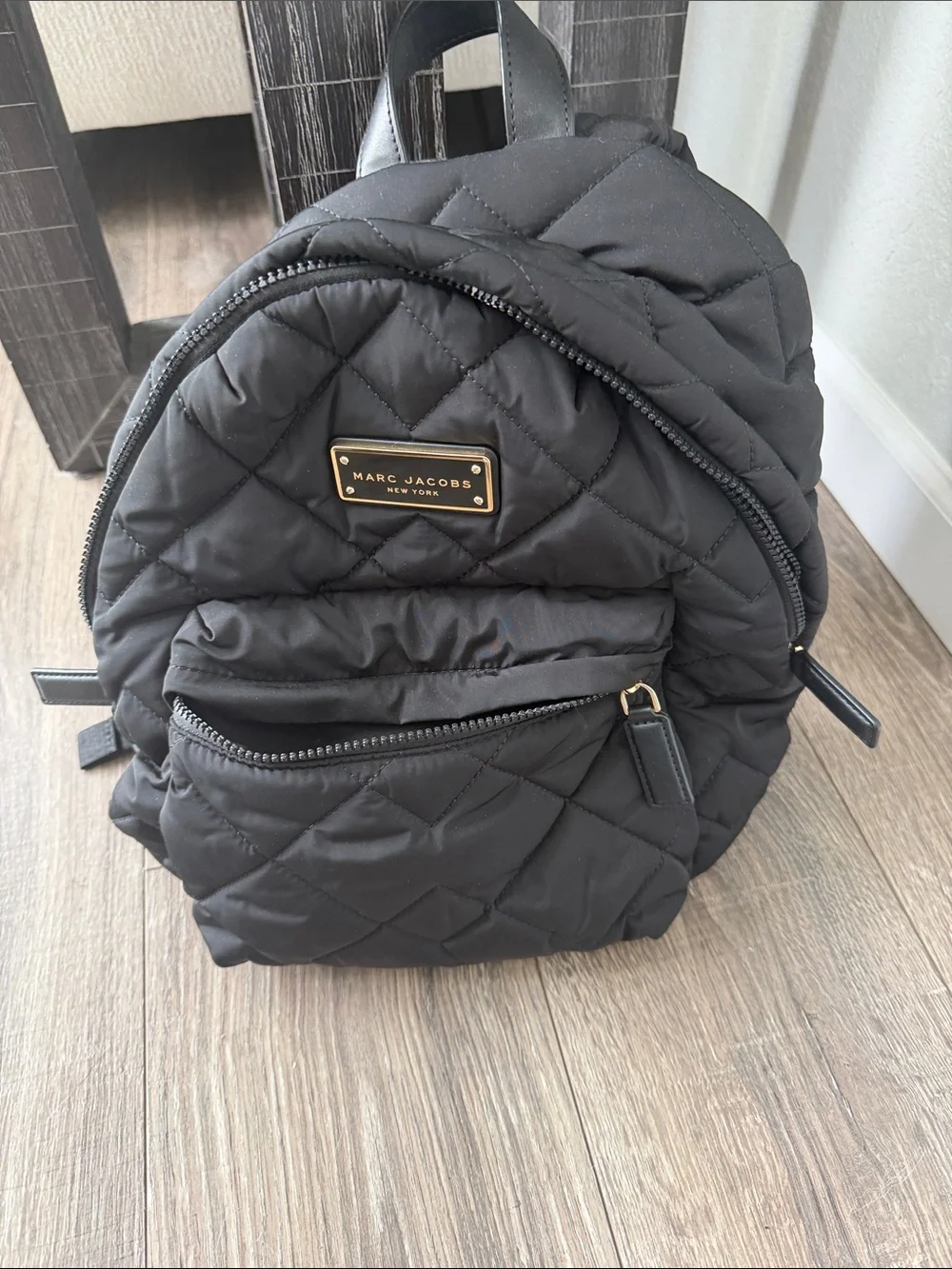 Marc Jacobs Black Quilted Mini Backpack with Gold Plaque
